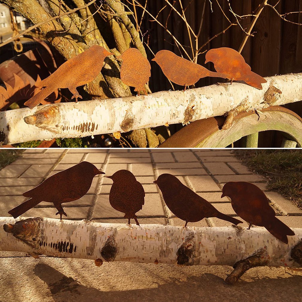 Silhouette, décoration de jardin, lot de 4 oiseaux en métal avec patin –  CocoonAddict