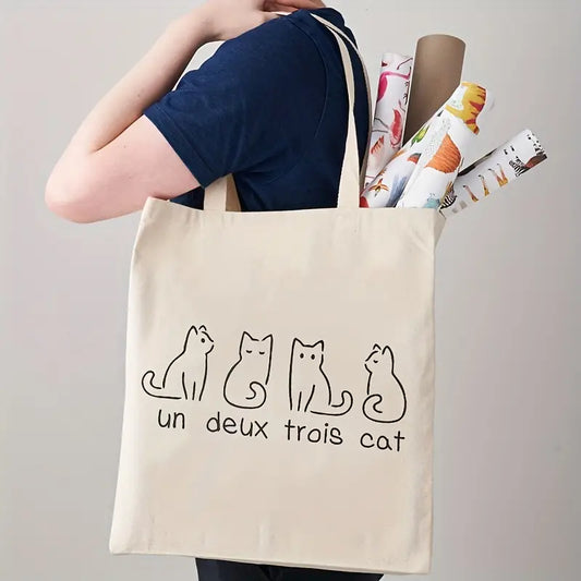 Sac Tote Bag en Coton imprimé "Un Deux Trois Cat"