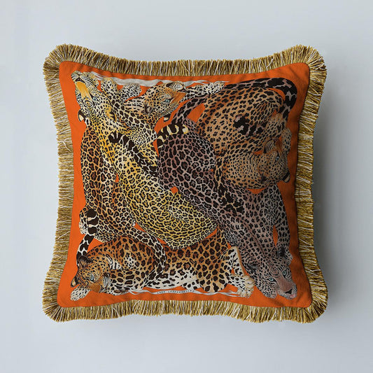 Housses de coussin Bohème Chic à franges motifs léopard