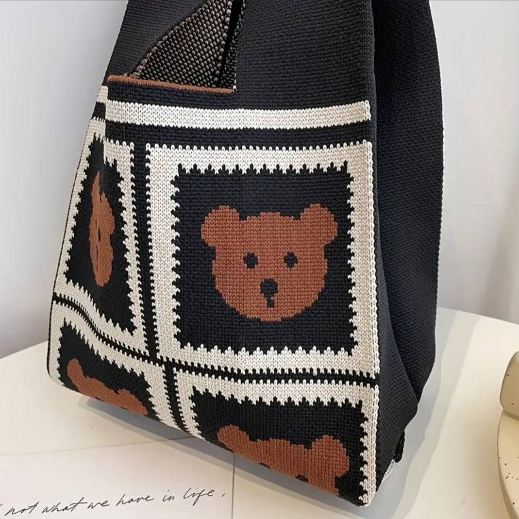 Sac cabas en crochet motifs oursons