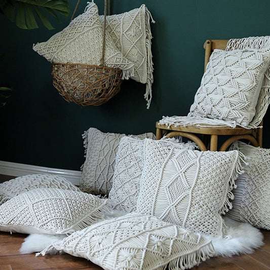 Housses de coussin à franges bohème en macramé